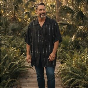 Black Striped Casual Button Down Shirt